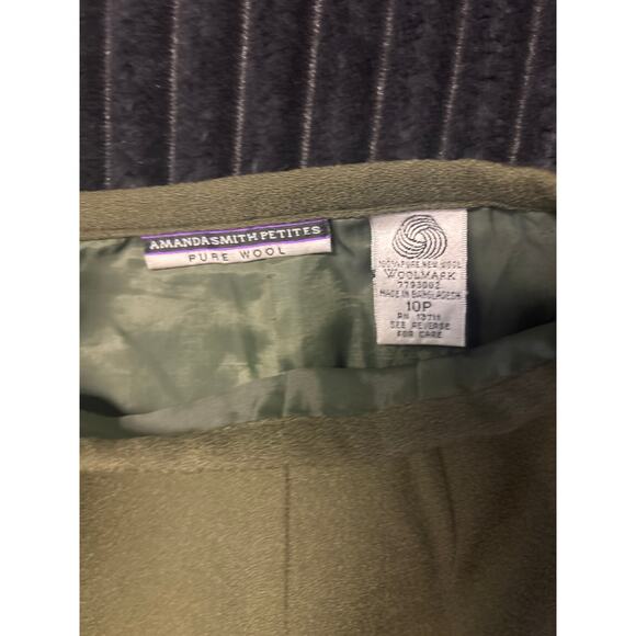 Amanda Smith Petites Women’s Wool Skirt 10P Army Green A-Line Pleated 20” - Picture 3 of 3